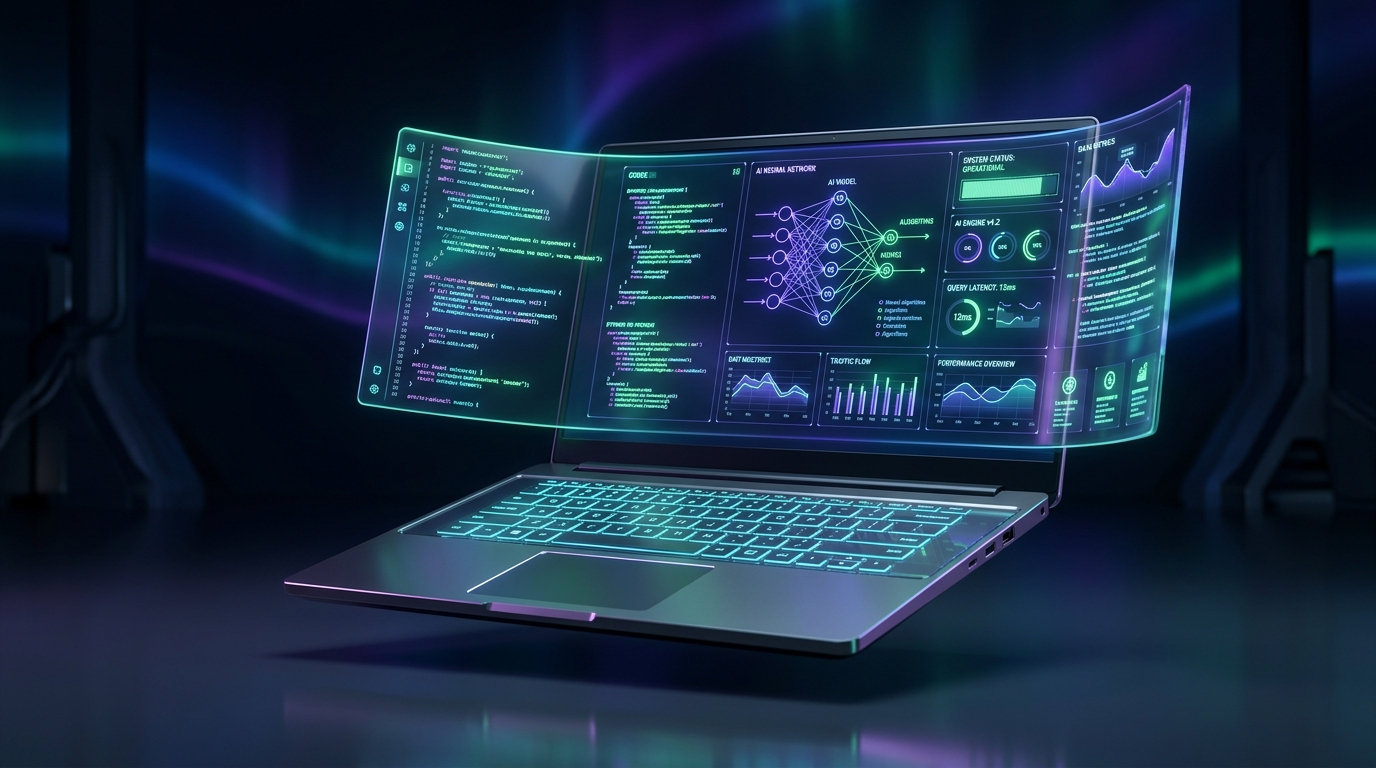 Laptop con código e inteligencia artificial